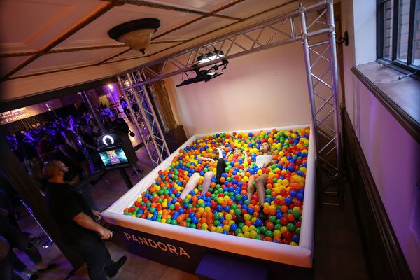 Overhead view of the ball pit photo booth