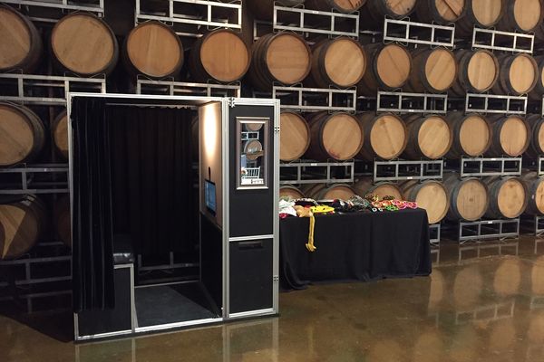 Classic photo booth setup with backdrop