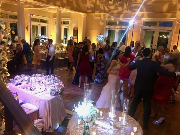 Reception space with event lighting and pinspot accents
