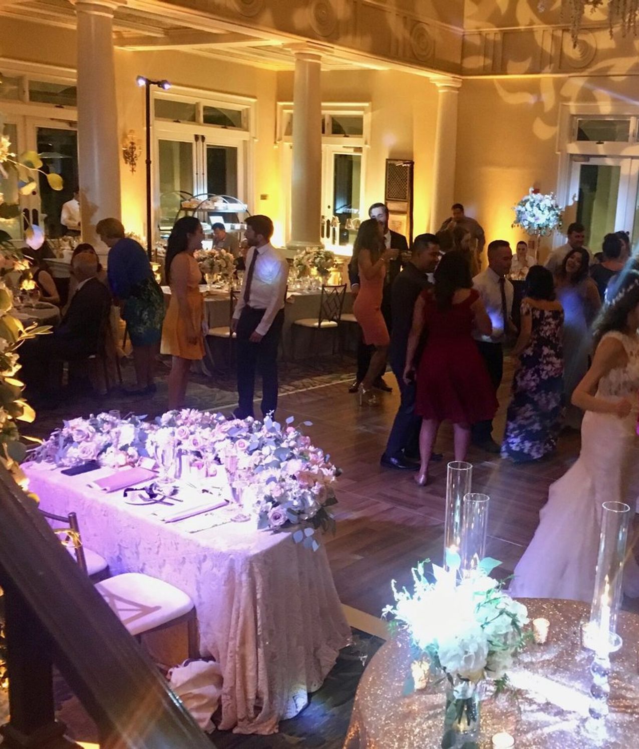 Reception space with event lighting and pinspot accents