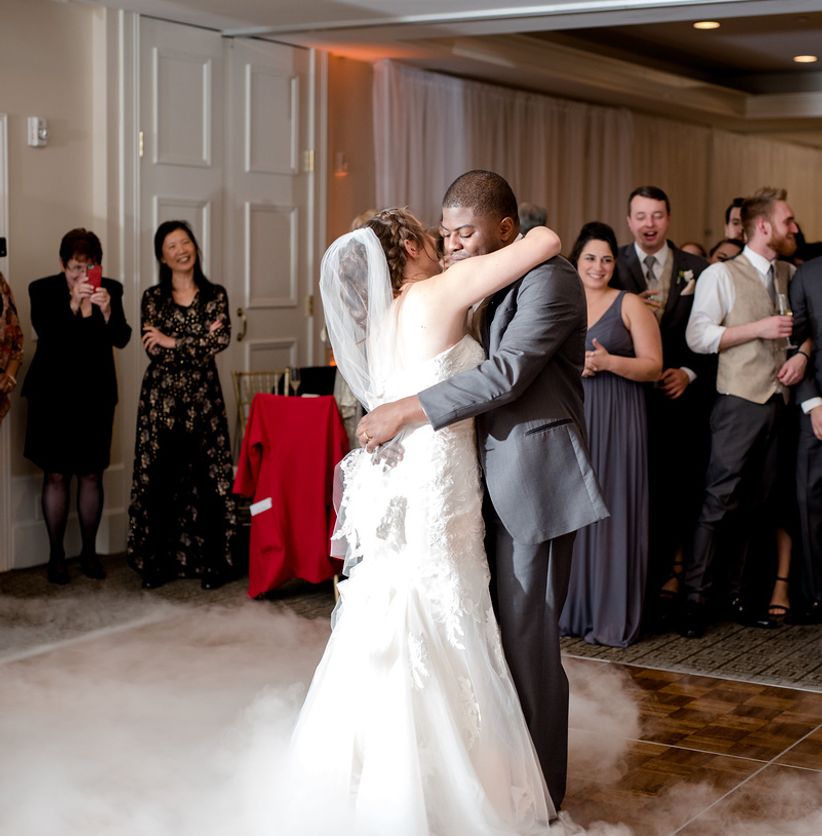 Bride and groom dancing during their wedding reception
