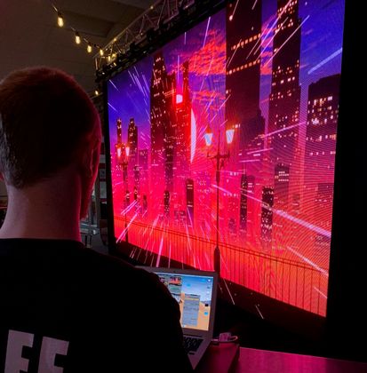 LED video wall production setup for a school event