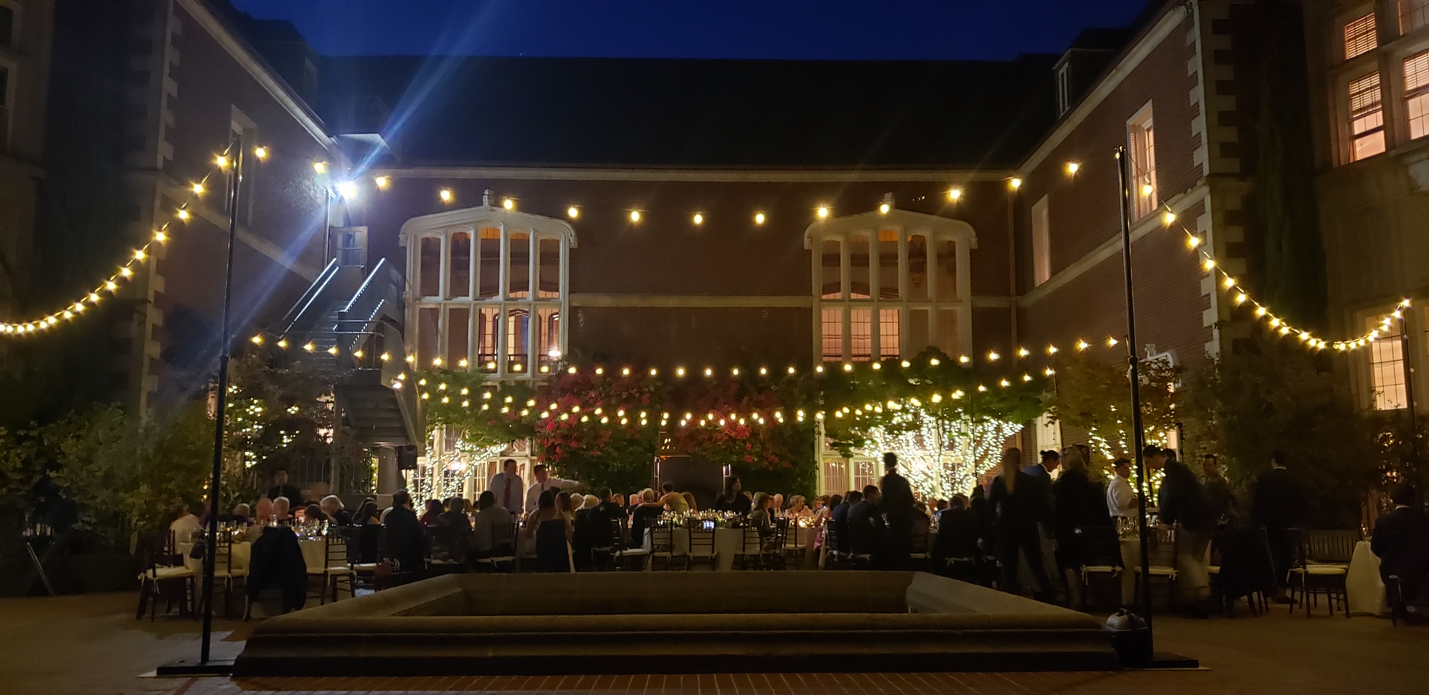 Outdoor market lighting and event AV setup