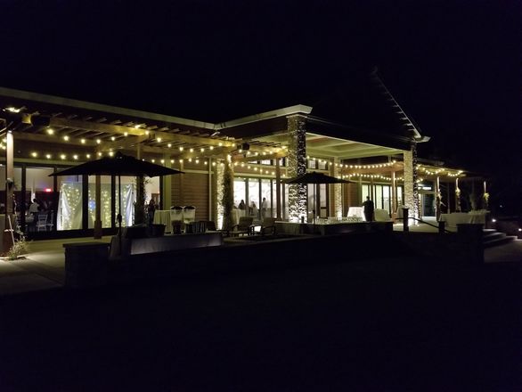 Patio event space with warm market lights