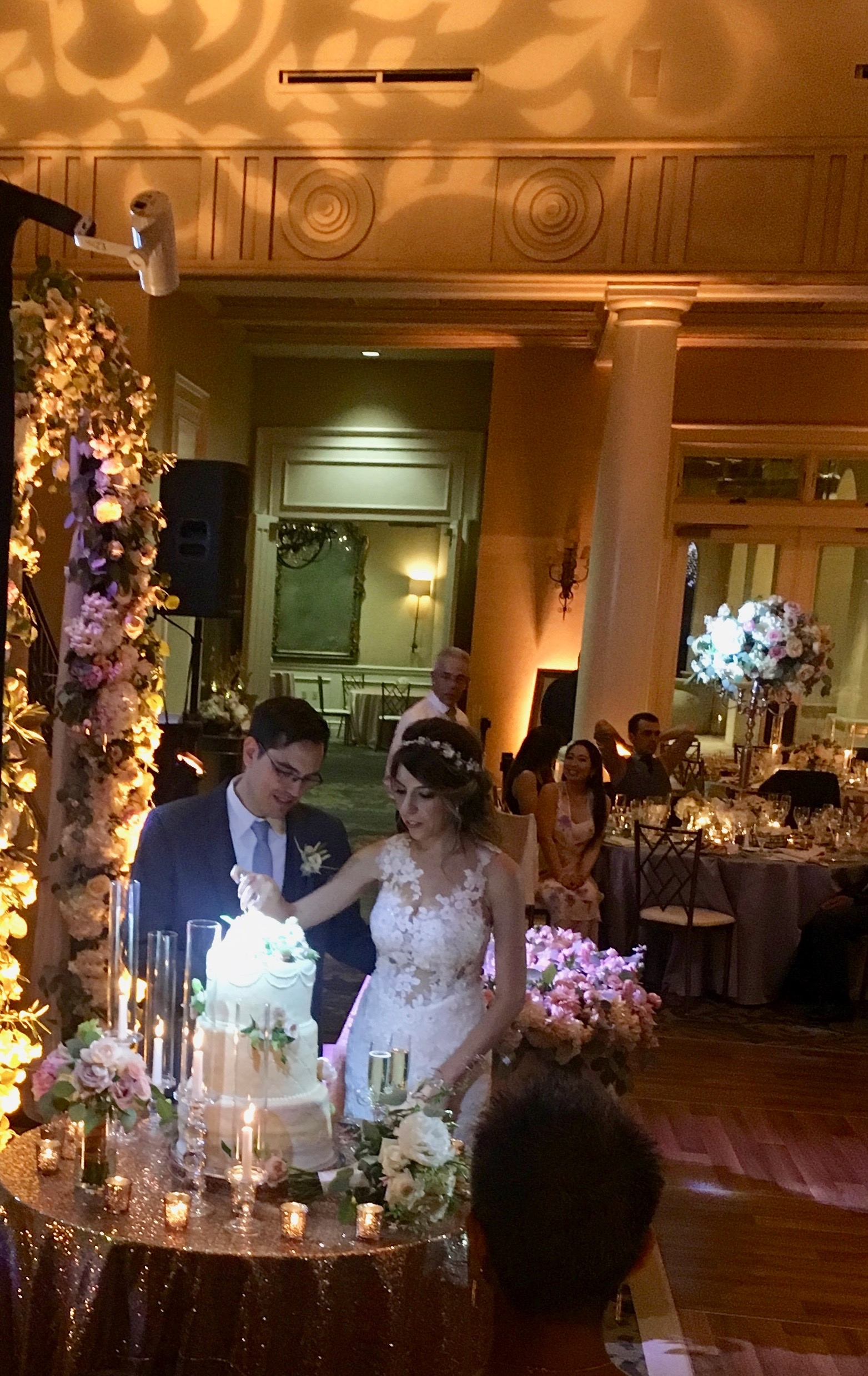Pinspot lighting on a bride and groom