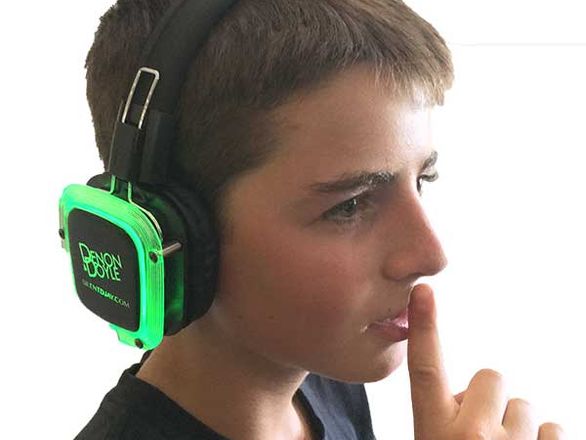 Silent disco headphones glowing during an event